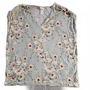 Mossimo Light Blue Floral V-Neck Top Size XS
